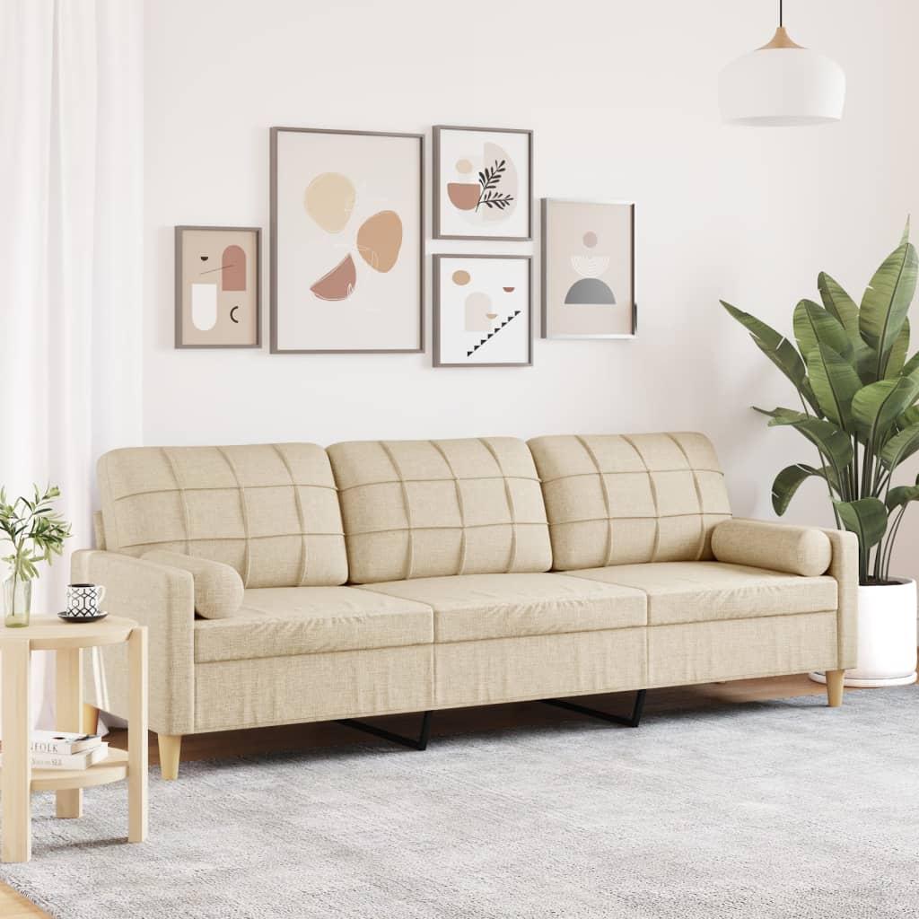 3-personers sofa med pyntepuder 210 cm stof cremefarvet billede