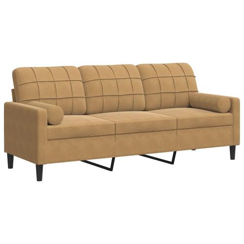 3-personers sofa med pyntepuder 180 cm velour brun
