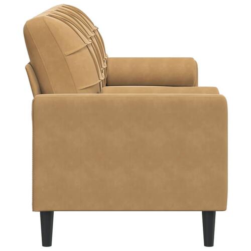 3-personers sofa med pyntepuder 180 cm velour brun
