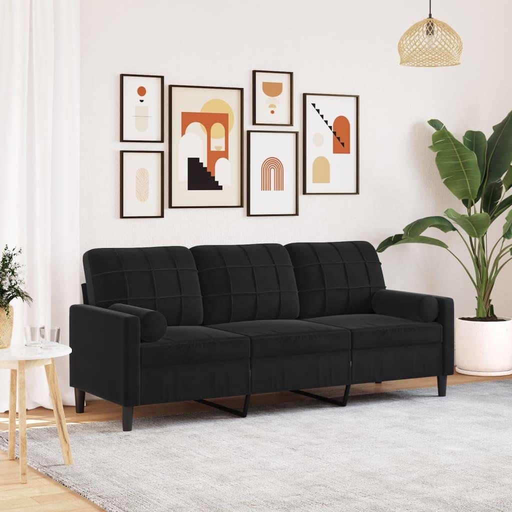 2-Personers Sofa Med Pyntepuder Velour - 180 cm / Sort