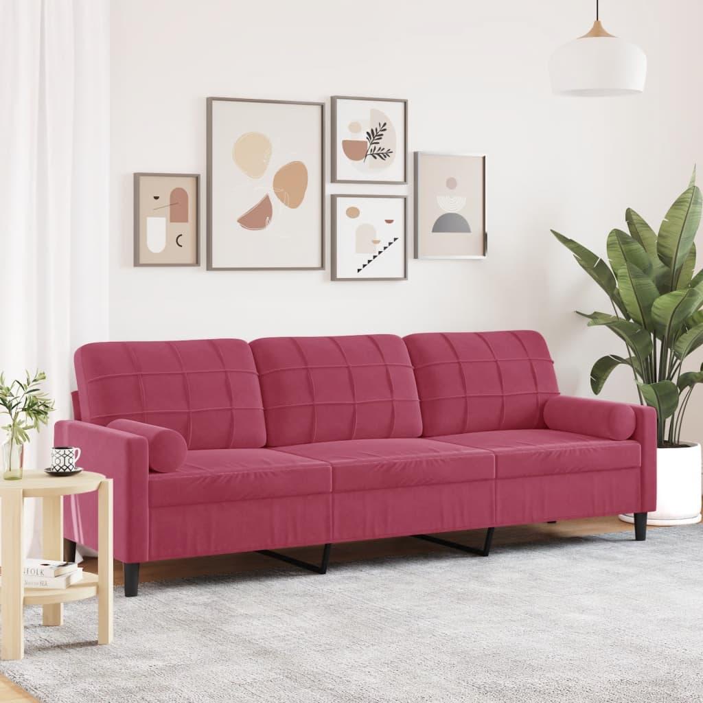 2-Personers Sofa Med Pyntepuder Velour - 210 cm / Vinrød