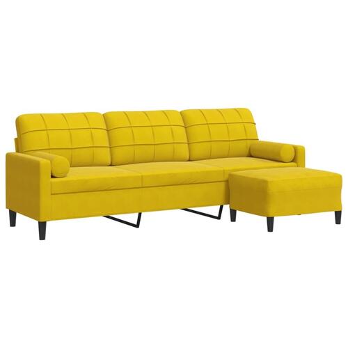 3-personers sofa med fodskammel 210 cm fløjl gul