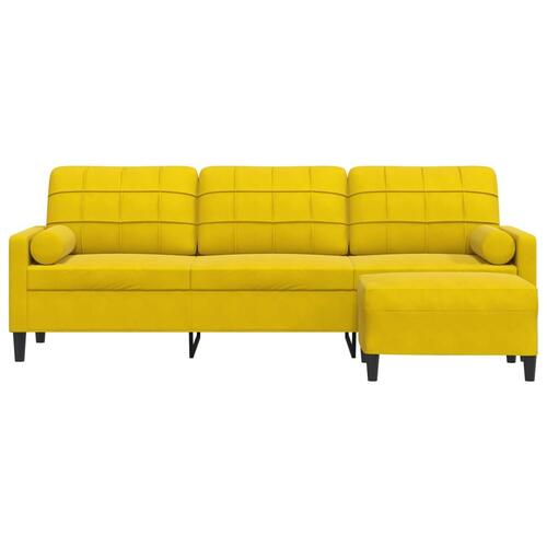 3-personers sofa med fodskammel 210 cm fløjl gul