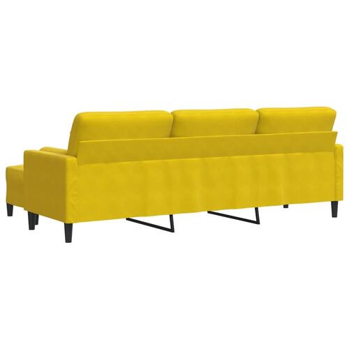 3-personers sofa med fodskammel 210 cm fløjl gul