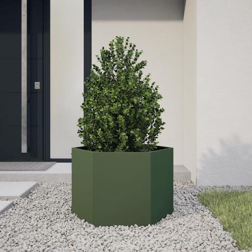 Plantekasse 69x60x45 cm sekskantet stål olivengrøn