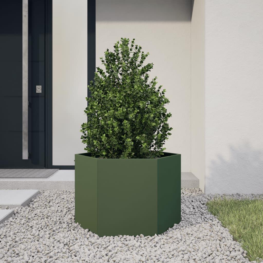 Plantekasse 69x60x45 cm sekskantet stål olivengrøn