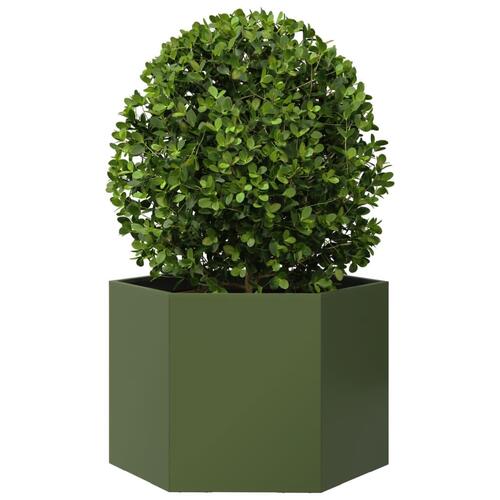 Plantekasse 69x60x45 cm sekskantet stål olivengrøn