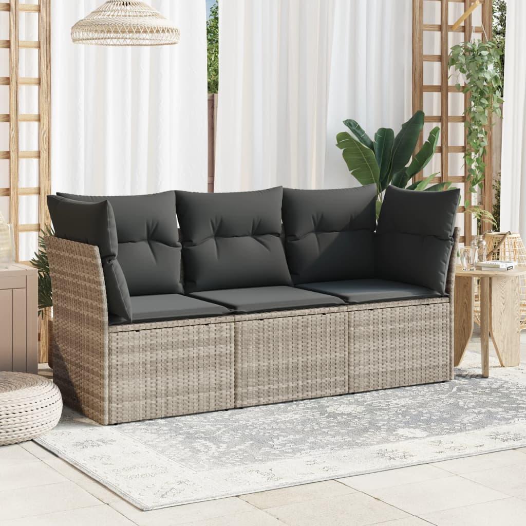 Sofasæt til haven 3 dele med hynder polyrattan lysegrå billede