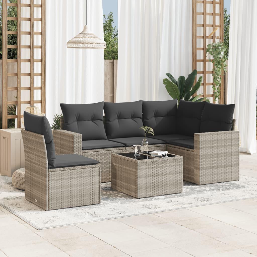 Sofasæt til haven 6 dele med hynder polyrattan lysegrå