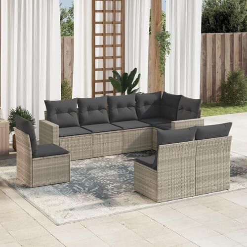 Sofasæt til haven 8 dele med hynder polyrattan lysegrå