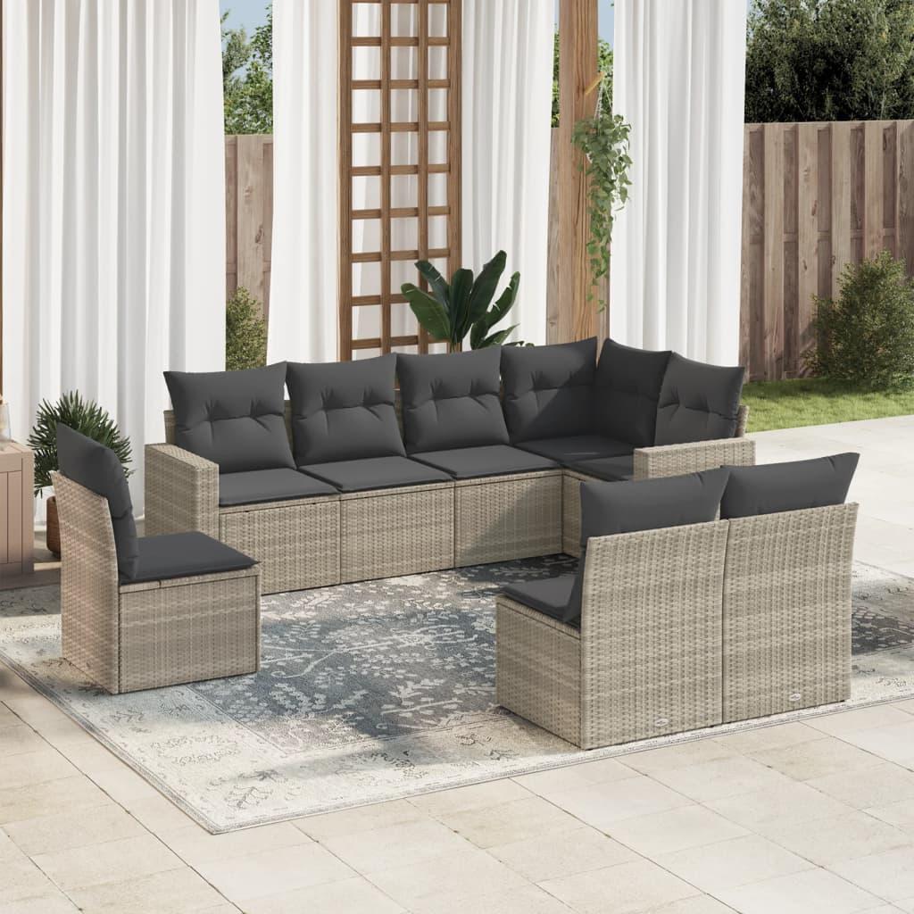 Sofasæt til haven 8 dele med hynder polyrattan lysegrå