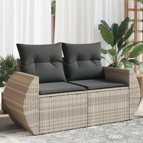 2-personers havesofa med hynder polyrattan lysegrå