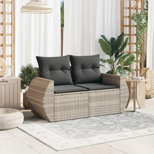 2-personers havesofa med hynder polyrattan lysegrå