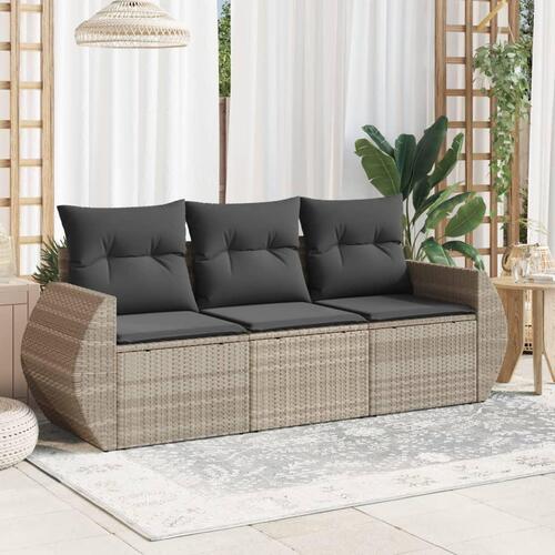 Sofasæt til haven 3 dele med hynder polyrattan lysegrå