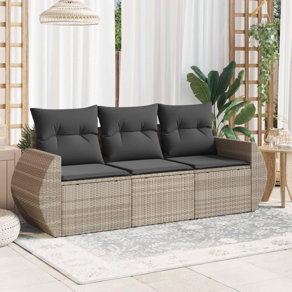 Sofasæt til haven 3 dele med hynder polyrattan lysegrå