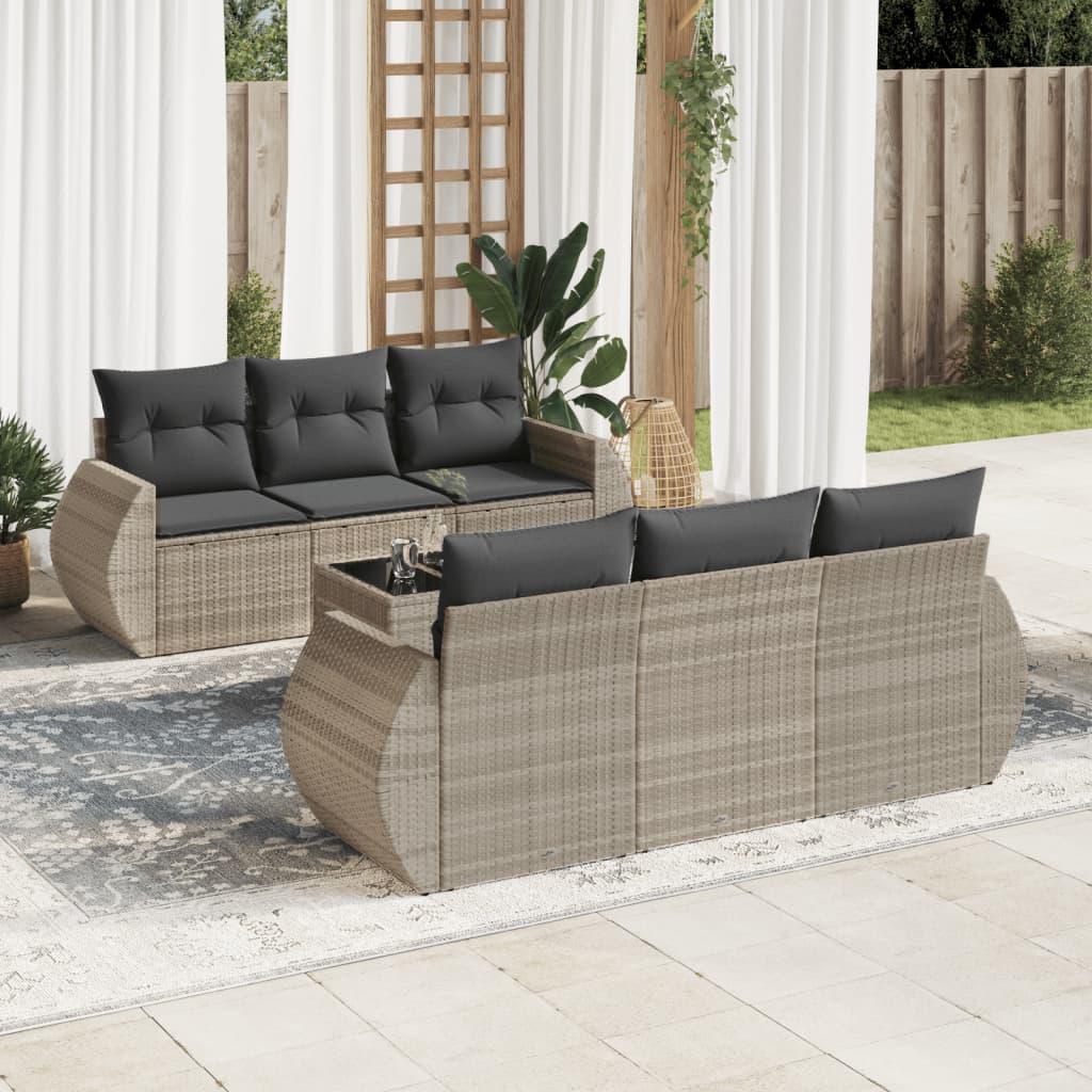 Sofasæt til haven 7 dele med hynder polyrattan lysegrå billede