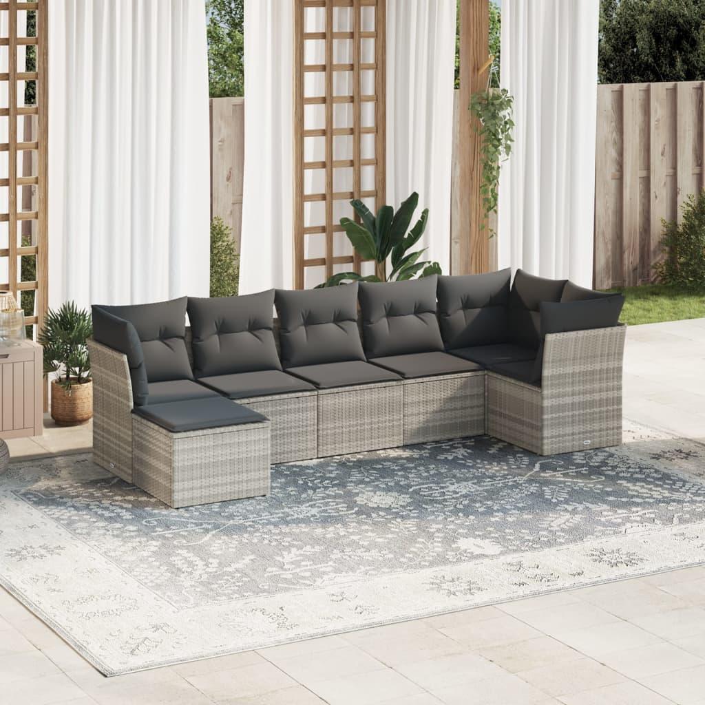 Sofasæt til haven 7 dele med hynder polyrattan lysegrå