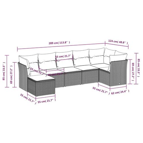 Sofasæt til haven 7 dele med hynder polyrattan lysegrå