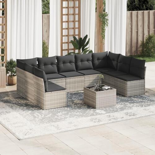 Sofasæt til haven 10 dele med hynder polyrattan lysegrå