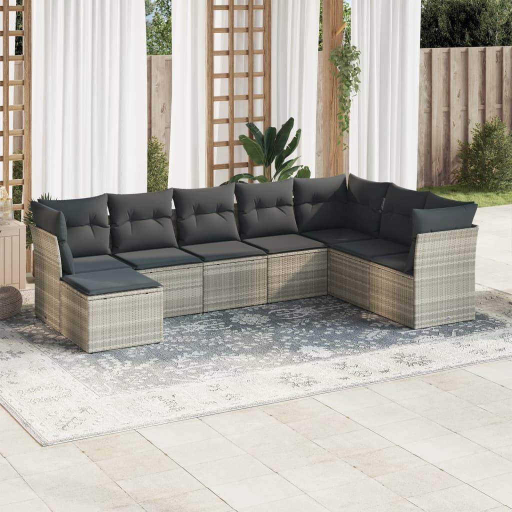Sofasæt til haven 8 dele med hynder polyrattan lysegrå billede