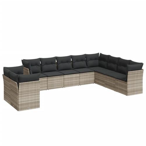 Sofasæt til haven 10 dele med hynder polyrattan lysegrå