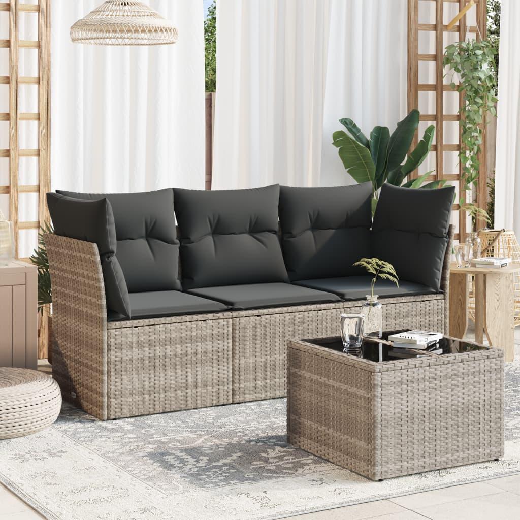 Sofasæt Til Haven 4 Dele Med Hynder Polyrattan Beige - Lysegrå / Med bord