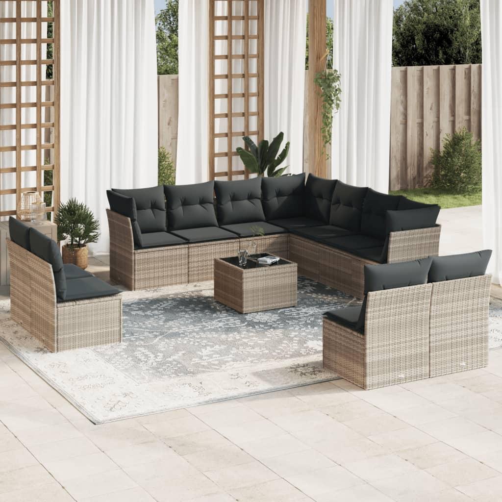 Sofasæt til haven 12 dele med hynder polyrattan lysegrå