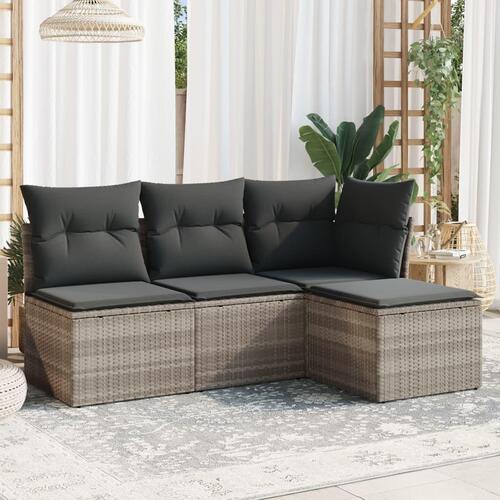 Sofasæt til haven 4 dele med hynder polyrattan lysegrå