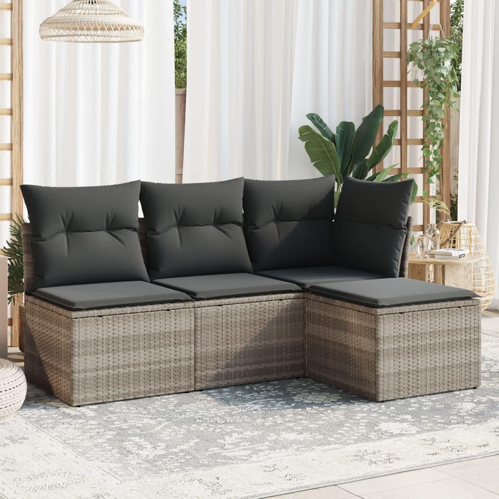 Sofasæt til haven 4 dele med hynder polyrattan lysegrå