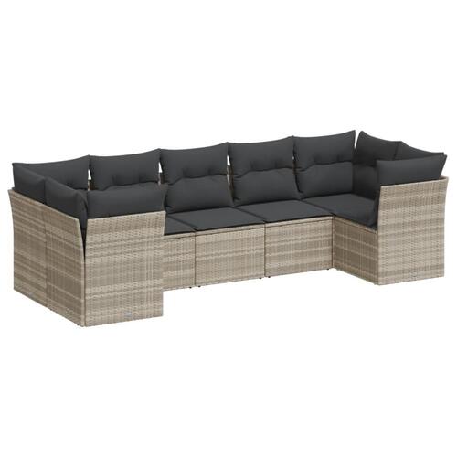 Sofasæt til haven 7 dele med hynder polyrattan lysegrå