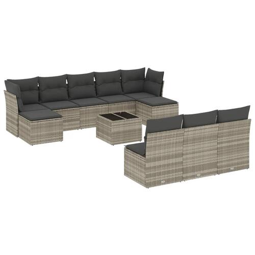 Loungesæt til haven 11 dele med hynder polyrattan grå