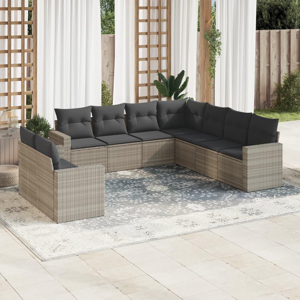 Sofasæt til haven 9 dele med hynder polyrattan lysegrå