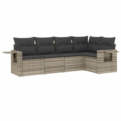 Sofasæt 5 dele med hynder polyrattan lysegrå