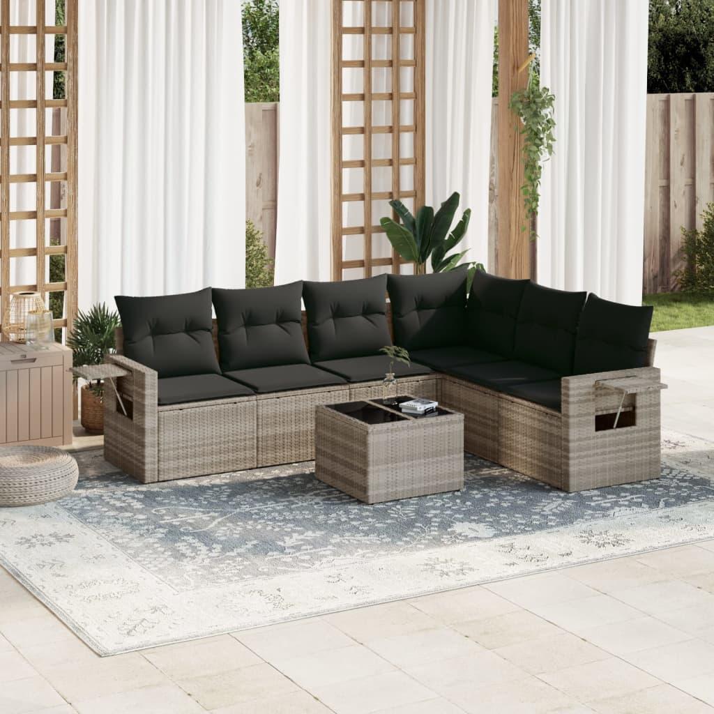Sofasæt til haven 7 dele med hynder polyrattan lysegrå billede