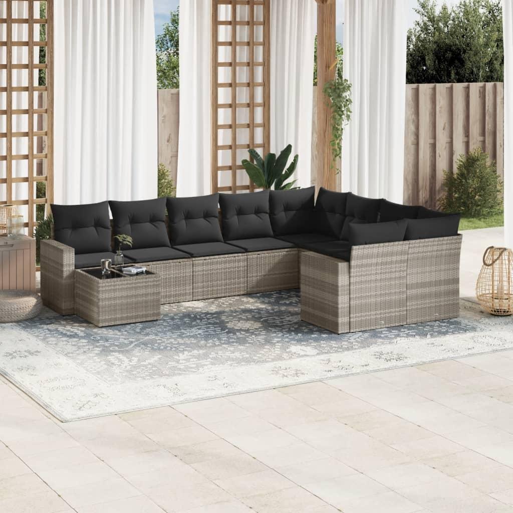 Sofasæt til haven 10 dele med hynder polyrattan lysegrå