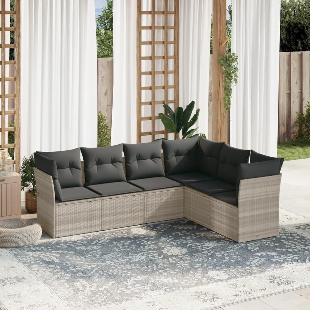 Sofasæt til haven 6 dele med hynder polyrattan lysegrå