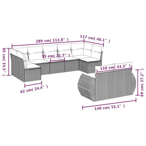 Sofasæt til haven 9 dele med hynder polyrattan lysegrå