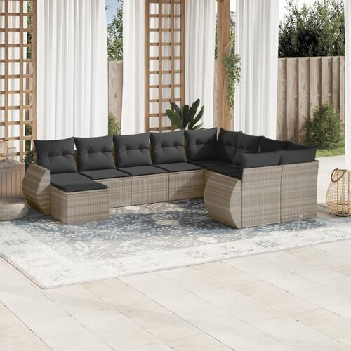 Sofasæt til haven 10 dele med hynder polyrattan lysegrå