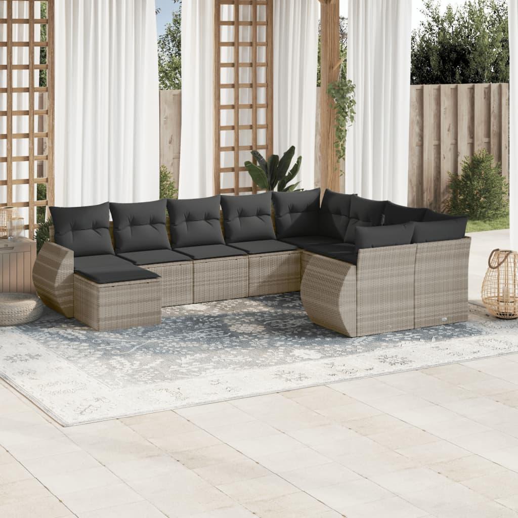 Sofasæt til haven 10 dele med hynder polyrattan lysegrå