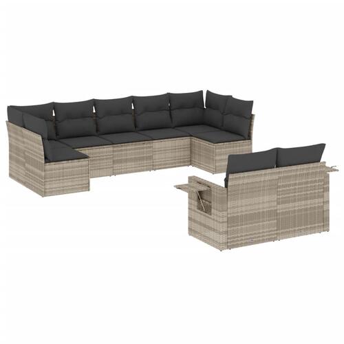 Sofasæt til haven 9 dele med hynder polyrattan lysegrå