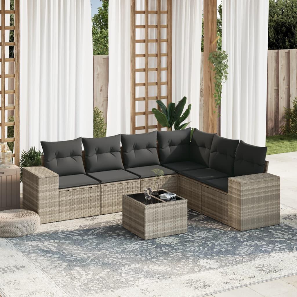 Sofasæt til haven 7 dele med hynder polyrattan lysegrå