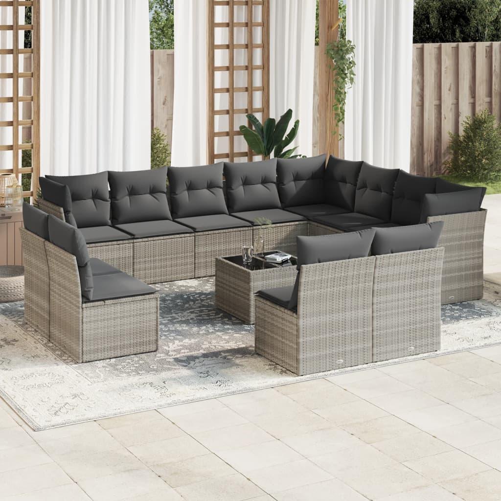 Sofasæt til haven 13 dele med hynder polyrattan lysegrå