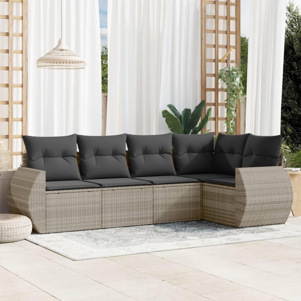 Sofasæt 5 dele med hynder polyrattan lysegrå billede