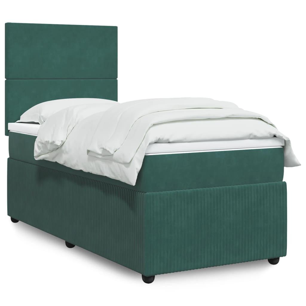 Kontinentalseng med madras 90x200 cm fløjl mørkegrøn billede