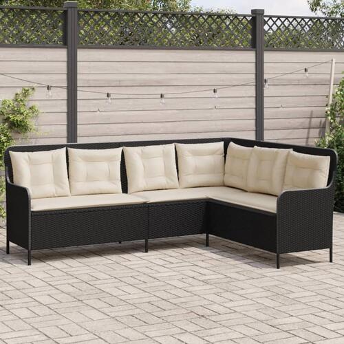 Havesofa med hynder L-formet polyrattan sort