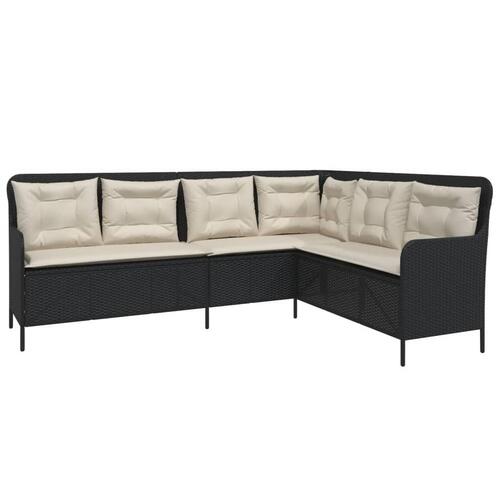 Havesofa med hynder L-formet polyrattan sort