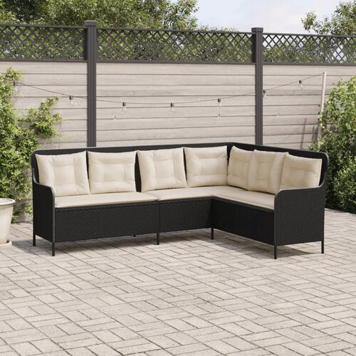 Havesofa med hynder L-formet polyrattan sort