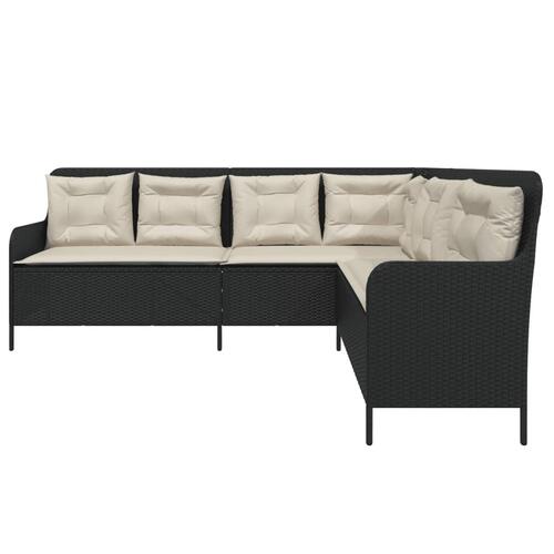 Havesofa med hynder L-formet polyrattan sort