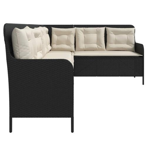 Havesofa med hynder L-formet polyrattan sort