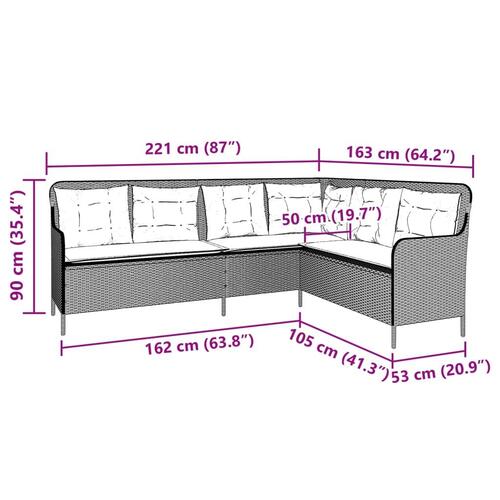 Havesofa med hynder L-formet polyrattan sort